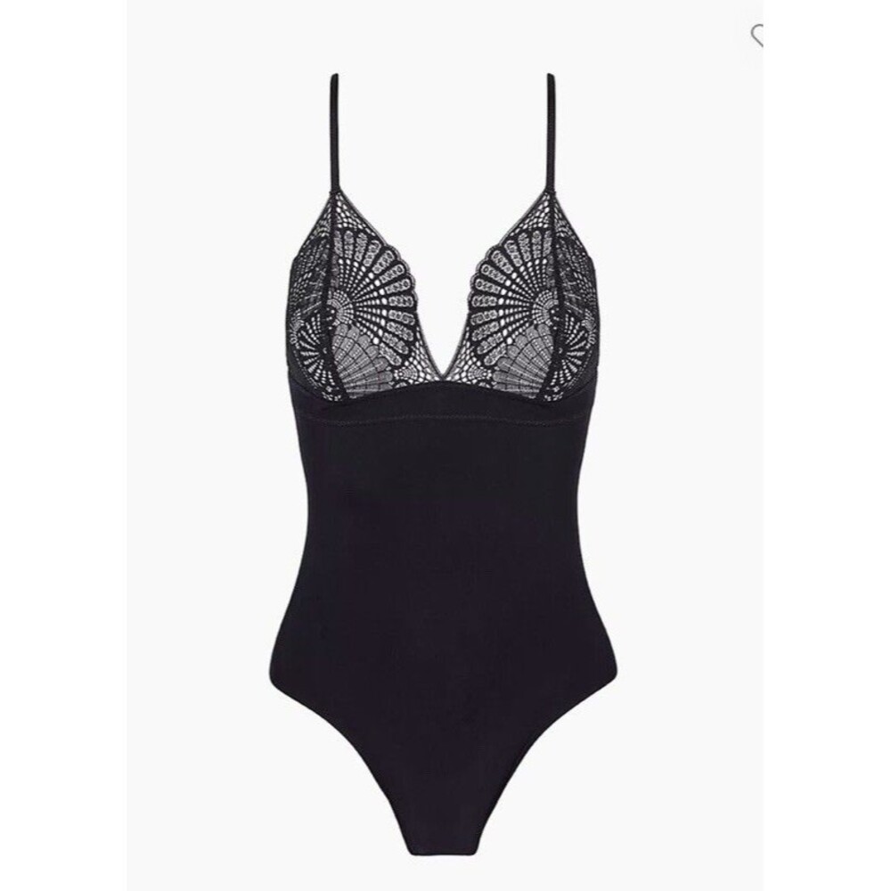 NWT Commando Black Lace trimmed stretch Micro Modal bodysuit Thong Size S